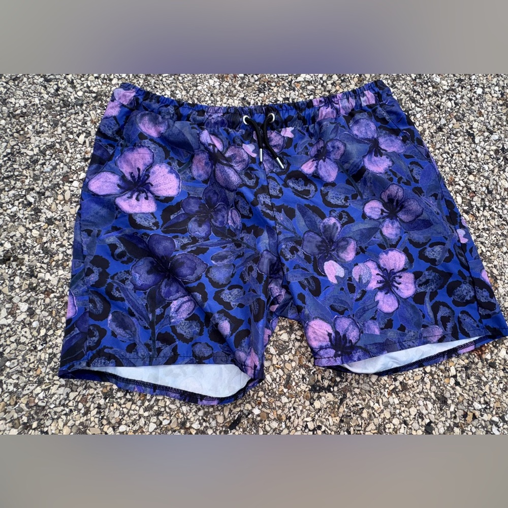 BoohooMAN | Midnight Purple | Flower | Paisley | Swim Shorts | Size XL